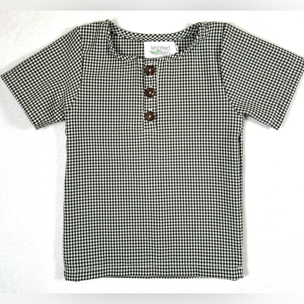 KNOTTED FERN Toddler Girls‎ Short Sleeve Tunic 2T Green Gingham Neutral Fall
